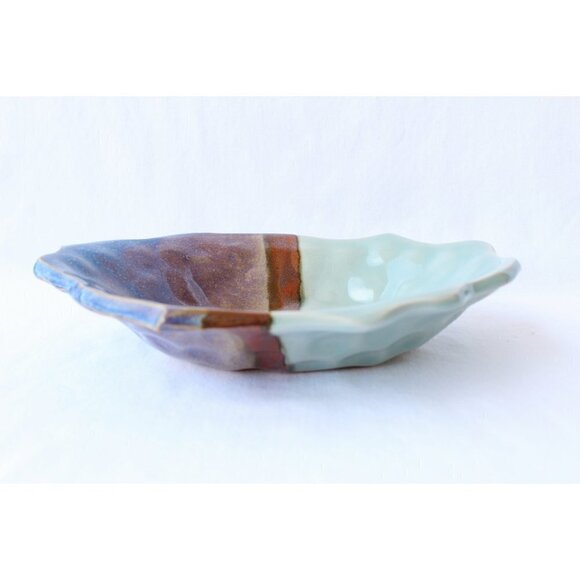 Handmade Ceramic Celadon Bowl Contemporary Organic Shape Pottery Plate Purple - Picture 6 of 9